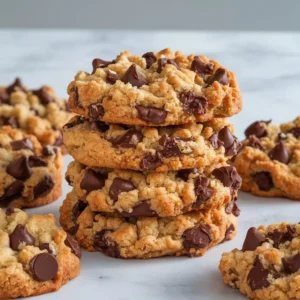 Close-up of stacked Crumbl-style chocolate chip cookies on white marble with natural lighting, showing gooey centers and crisp edges.
