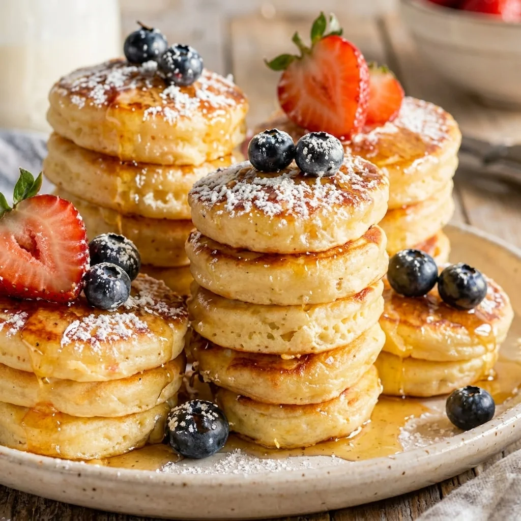 mini pancakes with fluffy texture and golden edges, easy breakfast recipe