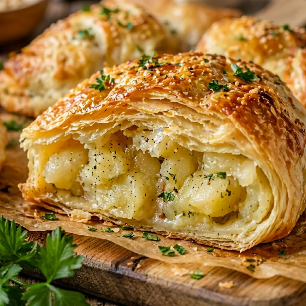 potato filled pastry with crispy golden crust and creamy filling, easy savory snack recipe
