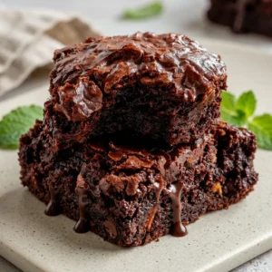 Fudgy sweet potato brownies stacked on a white plate, rich and moist healthy chocolate dessert with chocolate chips, gluten-free homemade brownies with a soft, dense texture