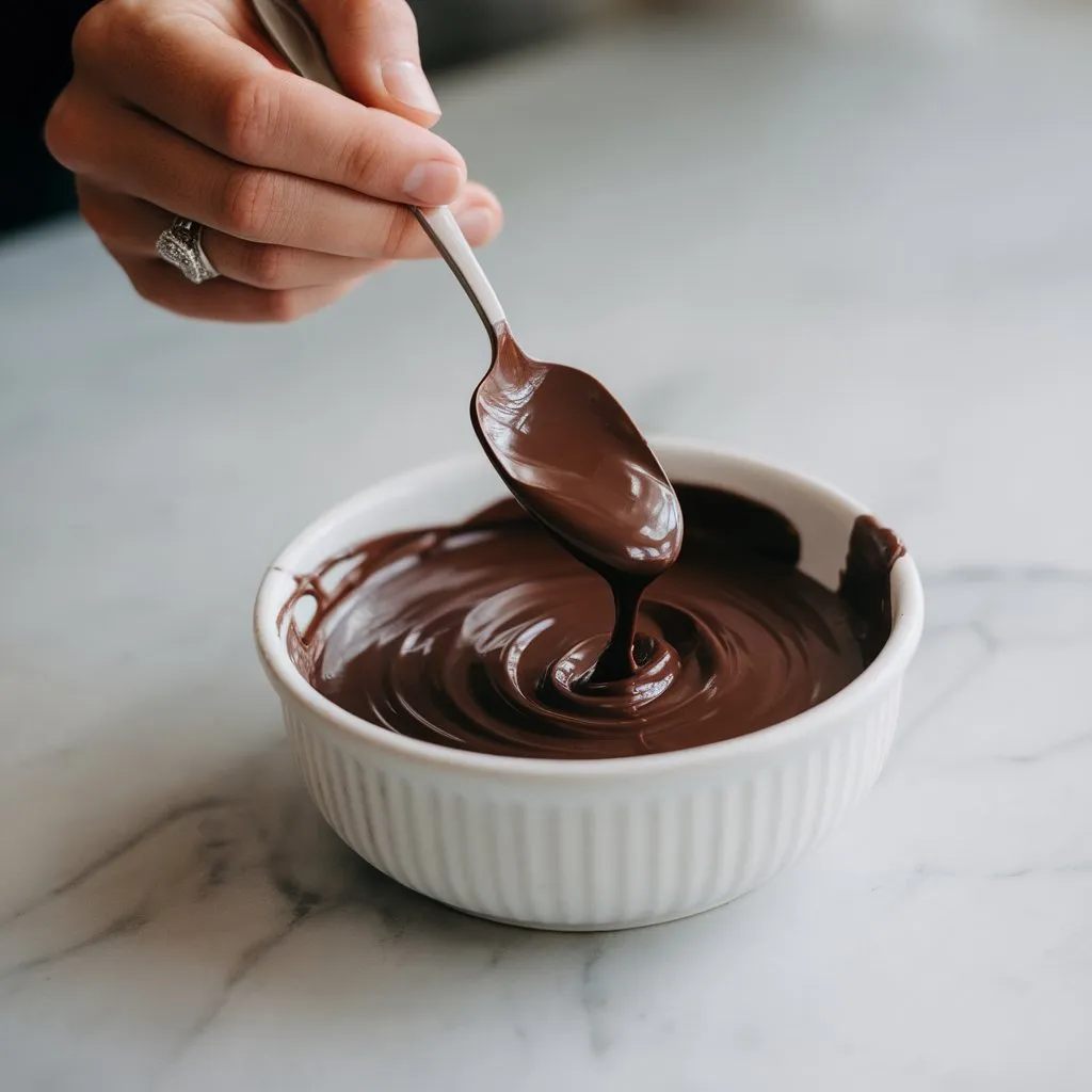 melting-chocolate-in-bowl Chopped chocolate melting in a glass bowl over a saucepan with steam rising, showing the double boiler method