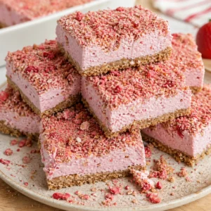 Strawberry shortcake ice cream bars with crunchy crumb coating and creamy strawberry layers, homemade frozen dessert