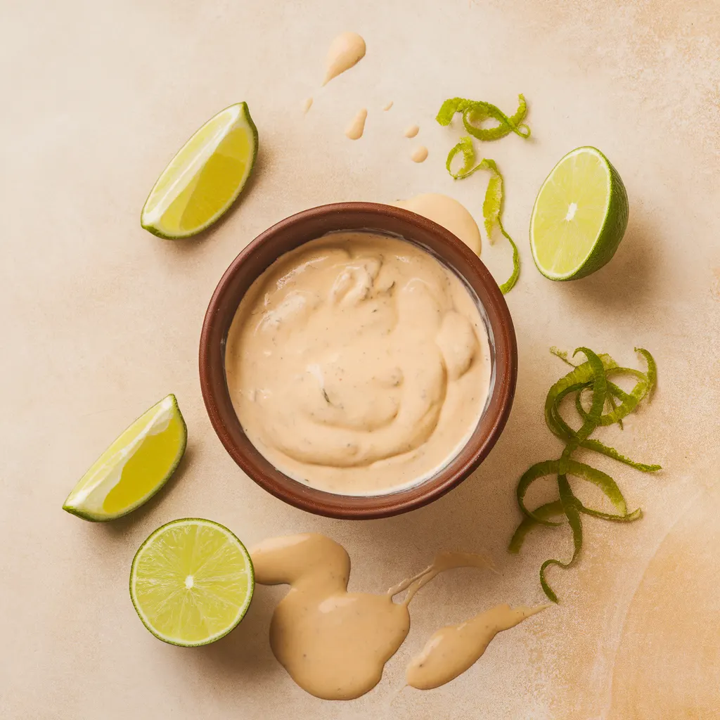 Making the Sauce Bowl of creamy Mexican street corn sauce made with mayo, crema, lime juice, and zest.