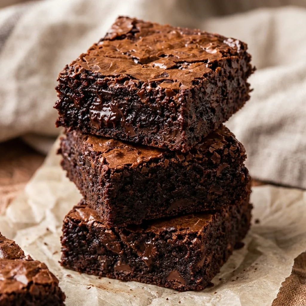 fudgy brownies with gooey center and rich chocolate flavor, homemade dessert with soft and dense texture