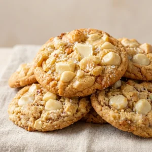 macadamia cookies with white chocolate chunks and buttery flavor, easy homemade dessert