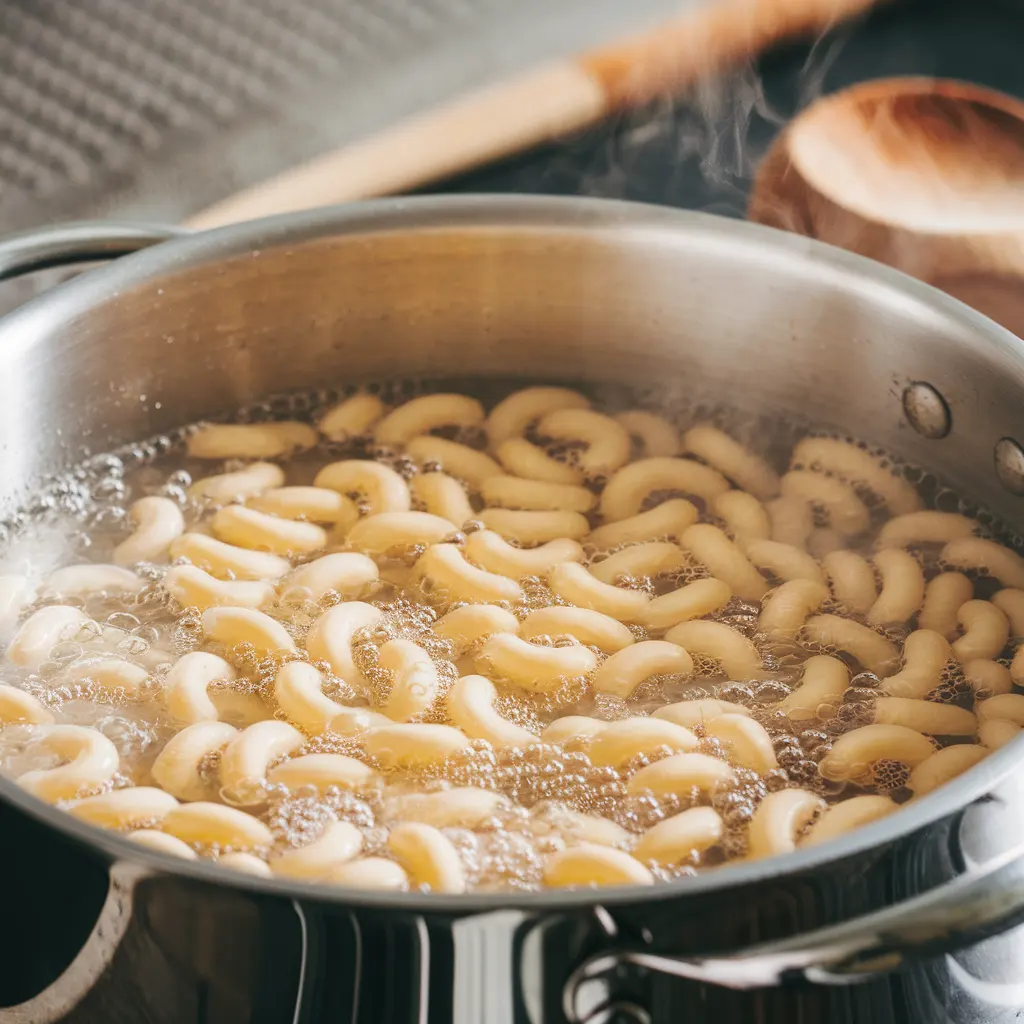 elbow macaroni boiling elbow macaroni boiling in a pot of heavily salted water