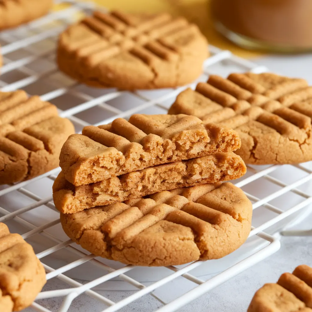 Plate of 3 Ingredient peanut butter cookies with a glass of milk