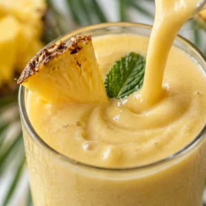 pineapple tropical smoothie with creamy texture and fresh fruit flavor, healthy refreshing drink