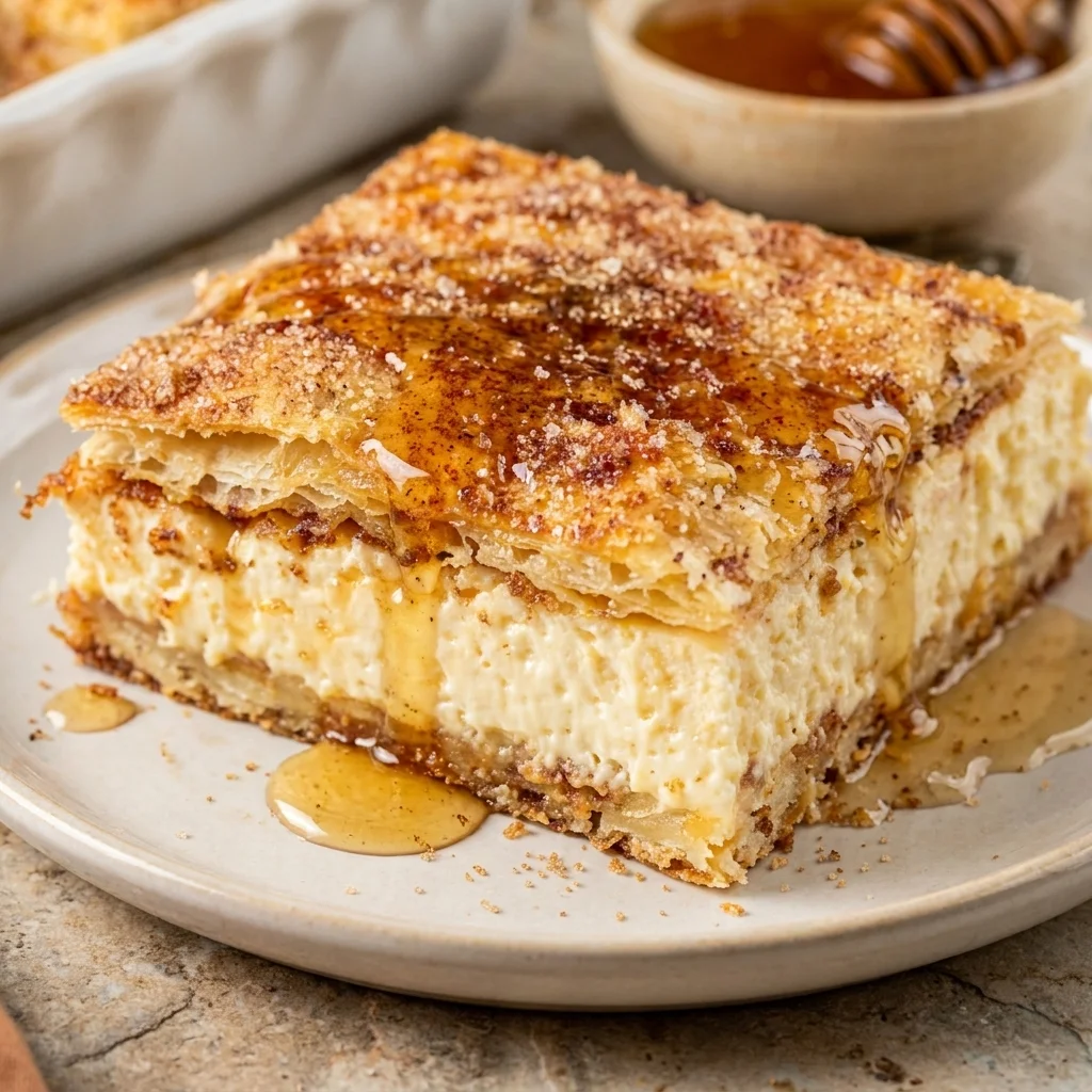 sopapilla cheesecake with creamy filling and cinnamon sugar crust, easy dessert recipe