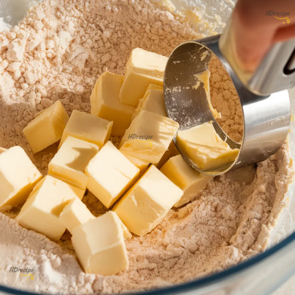 cutting-butter-into-flour Pastry cutter blending cold butter into flour mixture for graham cracker dough.
