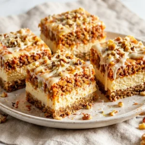 carrot cake cheesecake bars with spiced base and creamy topping, soft dessert with rich flavor