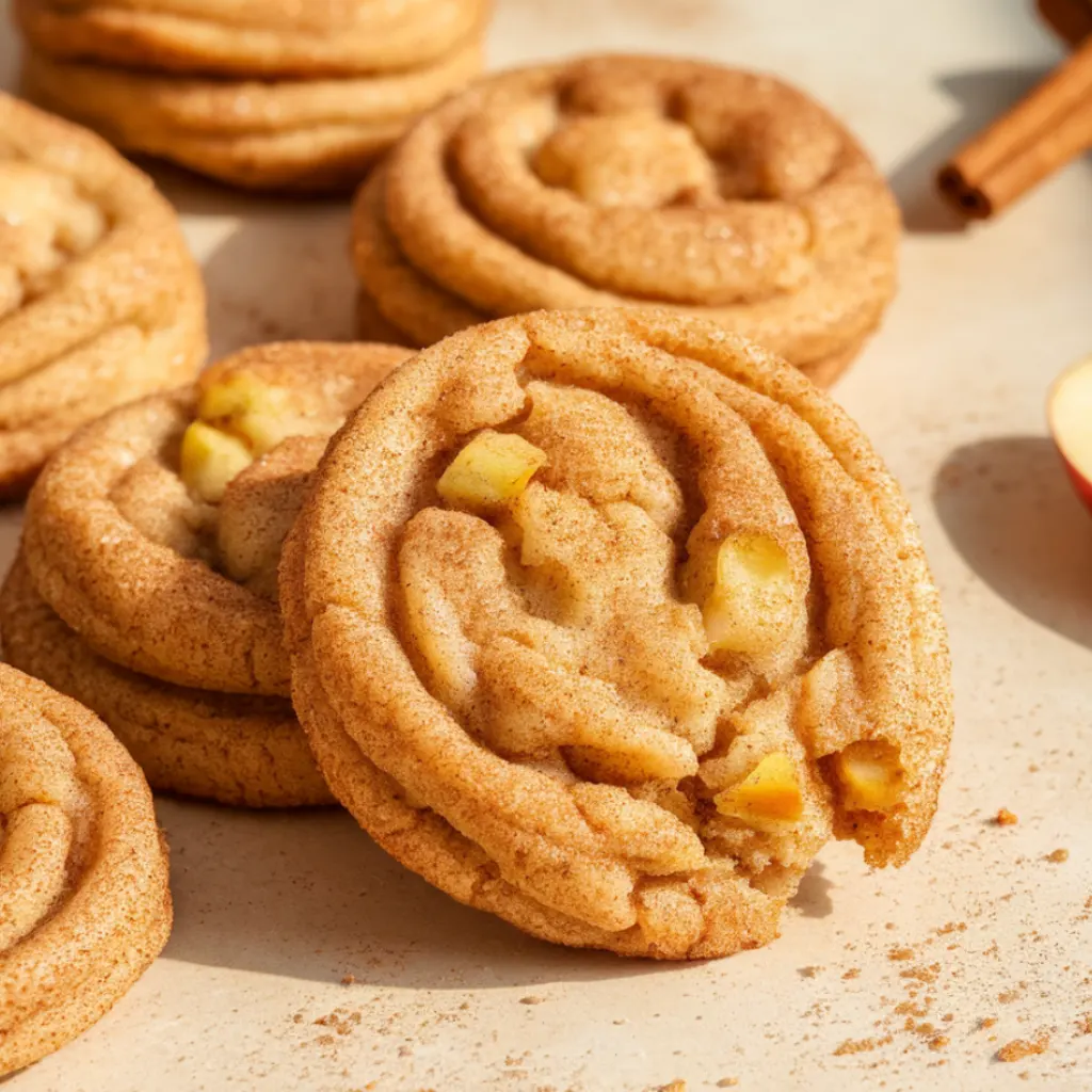 Close-up of apple cinnamon snickerdoodle cookies.
