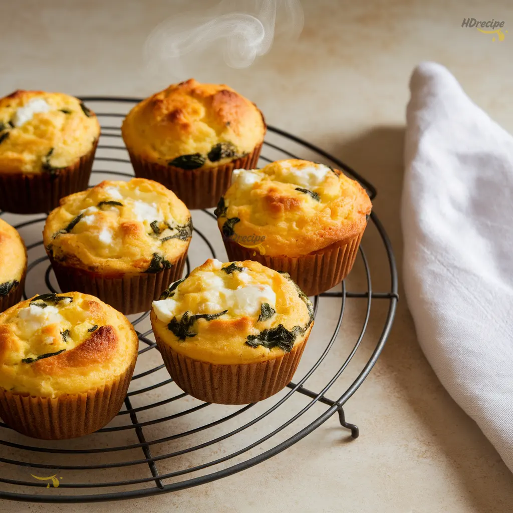 baked-egg-muffins-cooling Freshly baked spinach and feta egg muffins cooling on rack — easy high-protein breakfast meal prep recipe.