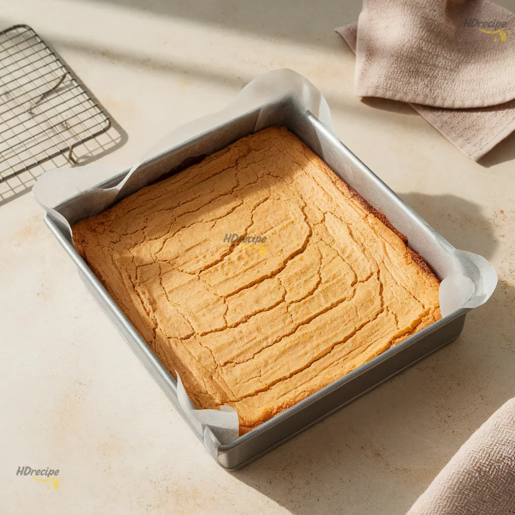 baked-gluten-free-carrot-cake-cheesecake-bars-cooling Baked carrot cake cheesecake bars cooling in pan.