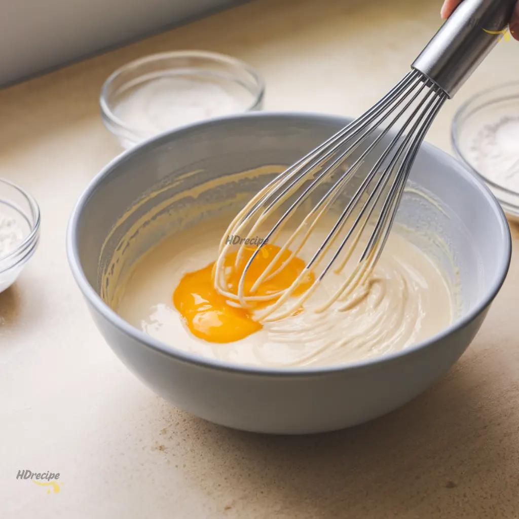 batter-mixing Whipped souffle pancake batter in a glass bowl