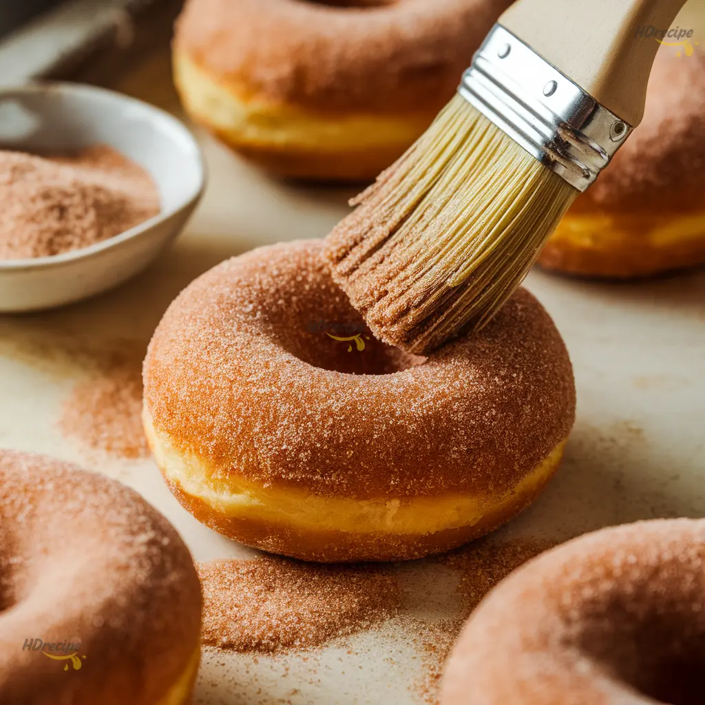 coating-pumpkin-donuts-cinnamon-sugar Rolling warm donuts in cinnamon sugar.