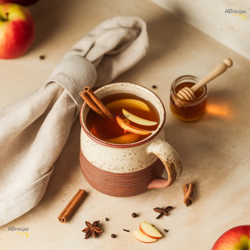 cozy-fall-cider-scene Cozy fall scene with two mugs of homemade spiced apple cider, cinnamon sugar cookies, and apples.