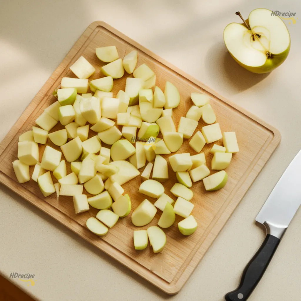 diced-apples-for-snickerdoodle-cookies Diced Granny Smith apples on cutting board.