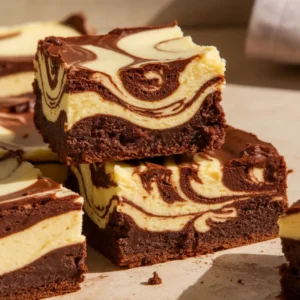 Fudgy cheesecake swirl brownies close-up.