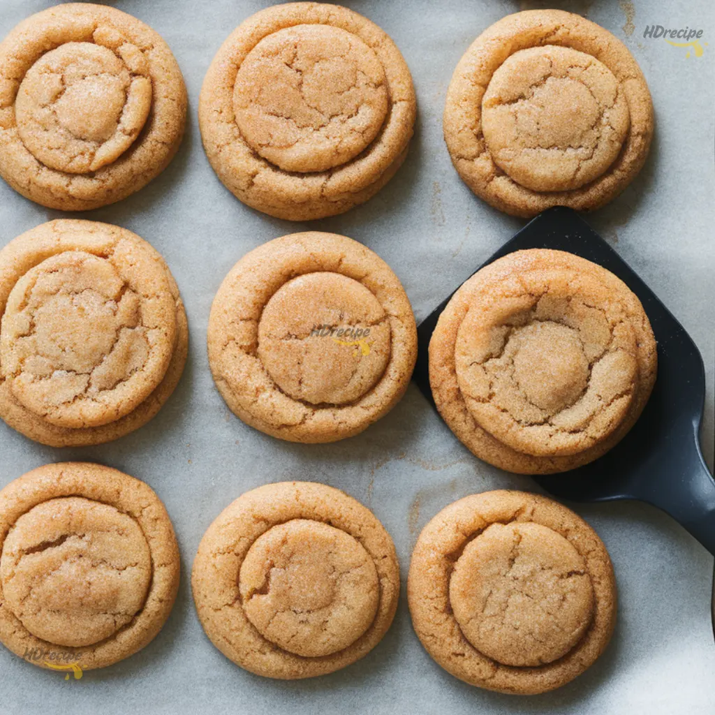 freshly-baked-apple-snickerdoodles-on-tra Fresh snickerdoodles on parchment-lined tray.