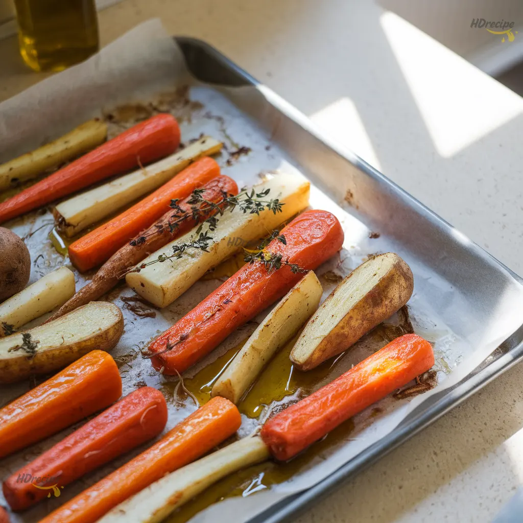 roasting-root-vegetables-for-soup Roasted carrots, parsnips, and squash on baking tray