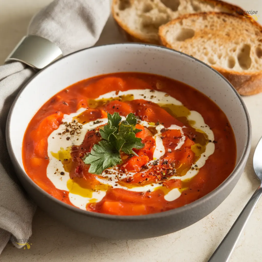 soup-bowl-roasted-winter-vegetable-finish Bowl of roasted winter vegetable soup with bread