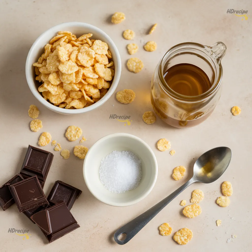 vegan-chocolate-cornflake-cakes-ingredients Flat lay of ingredients for vegan chocolate cornflake cakes.