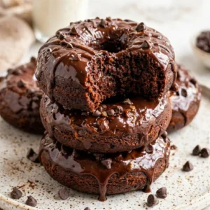 chocolate protein donuts with soft texture and rich flavor, healthy baked dessert with added protein