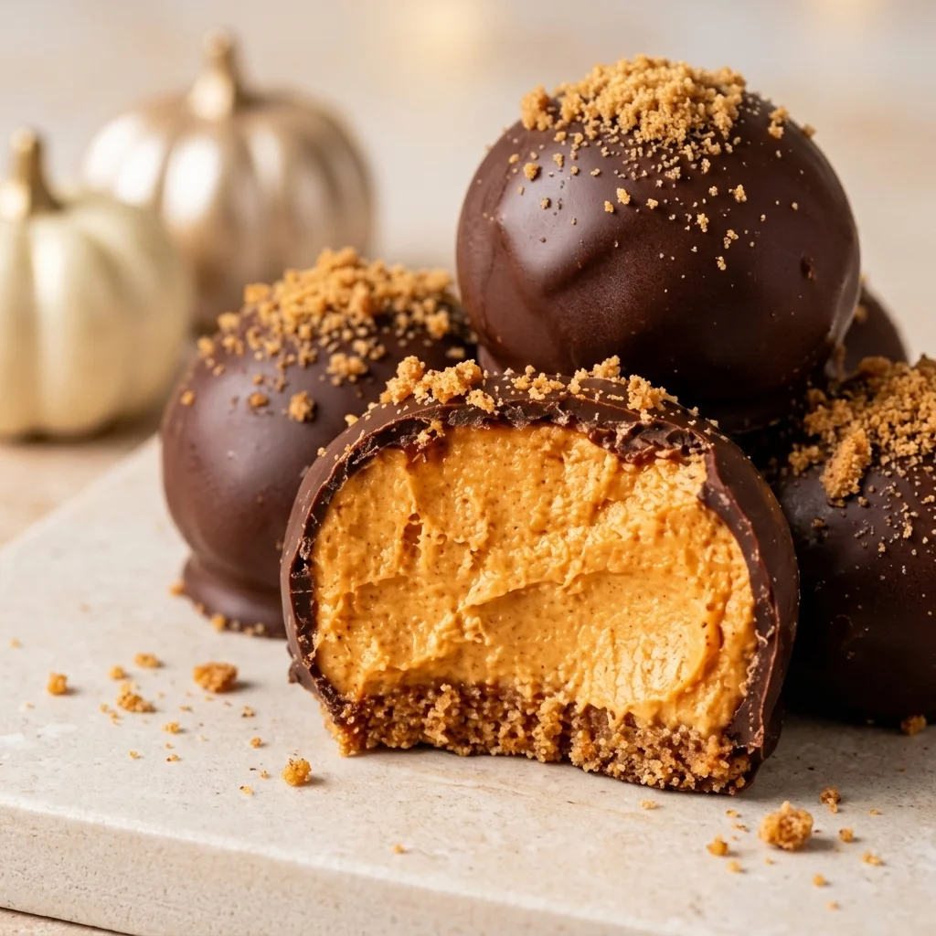 Healthy pumpkin cheesecake balls for a bite-sized autumn treat. 5 ingredient no bake recipe that is family favorite and gluten free.