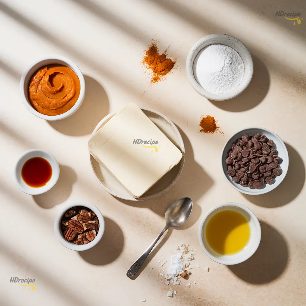 pumpkin-cheesecake-balls-ingredients Pumpkin cheesecake ball ingredients on beige counter