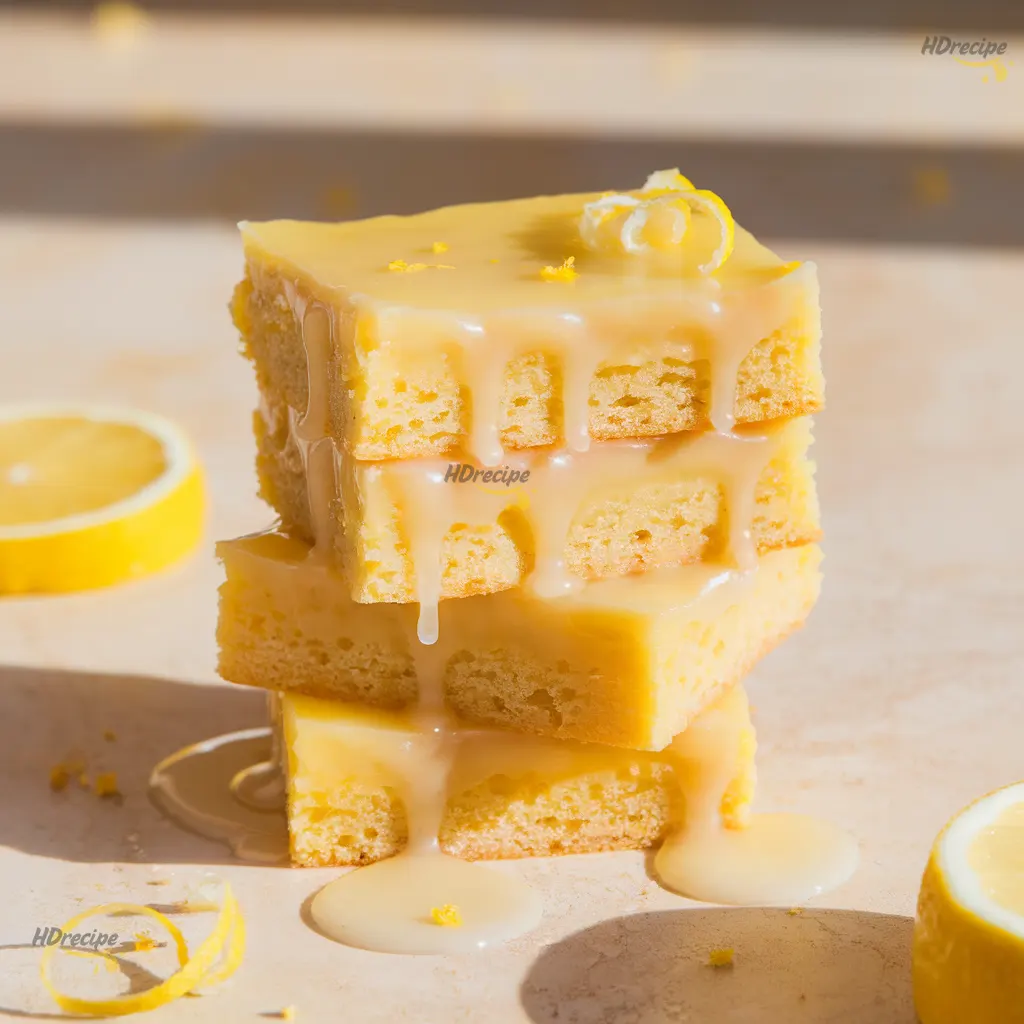 sliced-lemon-brownie-bars-on-plate Fudgy lemon brownie bars sliced and served with glossy glaze.