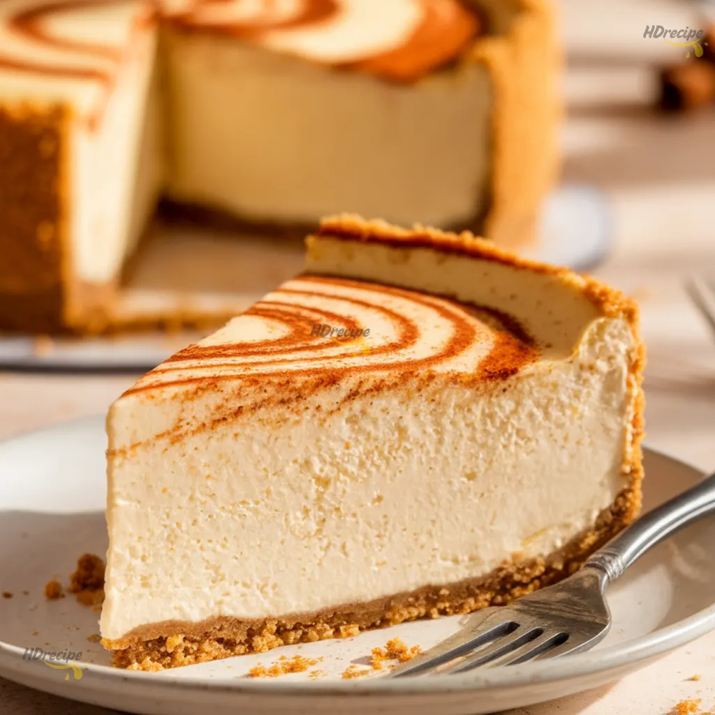 snickerdoodle-cheesecake-slice-on-plate slice of no-bake snickerdoodle cheesecake on plate with crumbs
