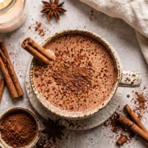 spiced hot cocoa with anti inflammatory ingredients and rich chocolate flavor, healthy warm drink for winter