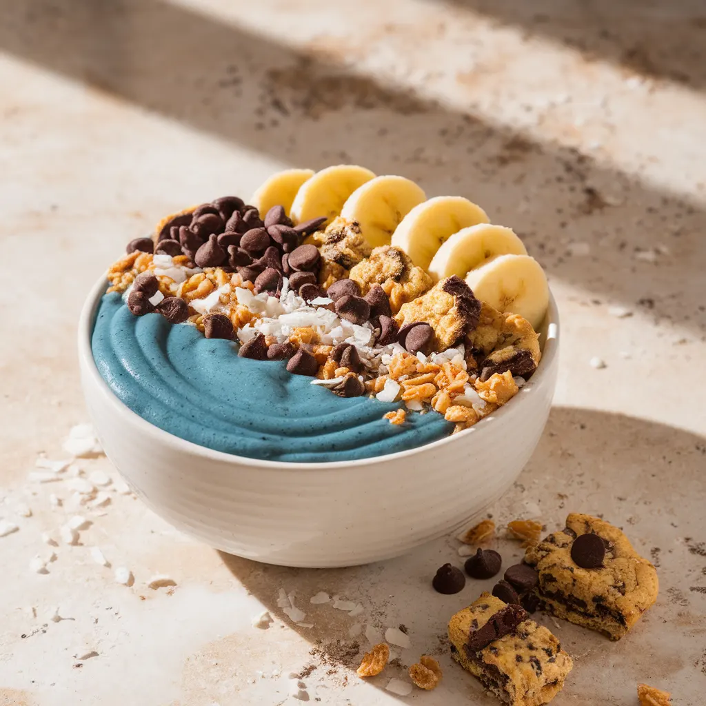 Cookie Monster smoothie bowl ready to eat