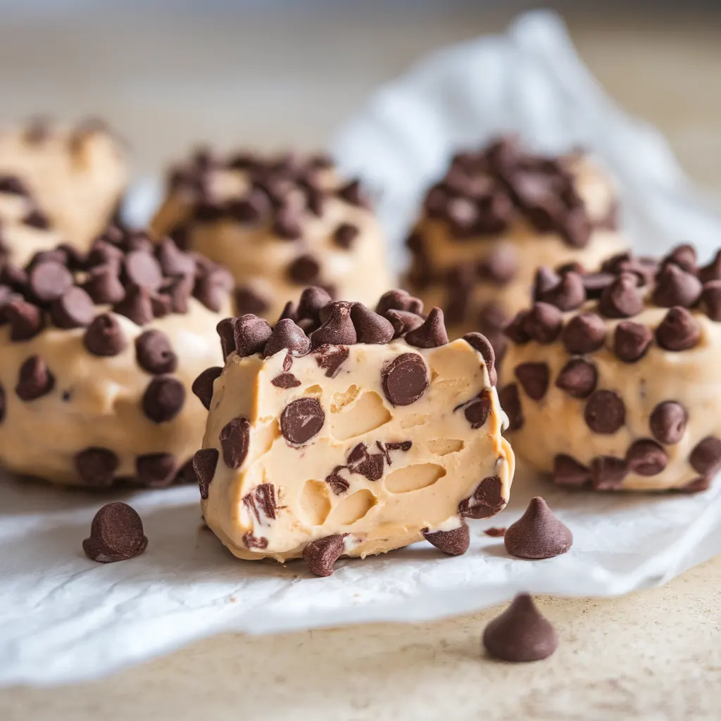 Frozen peanut butter yogurt bites with chocolate chips