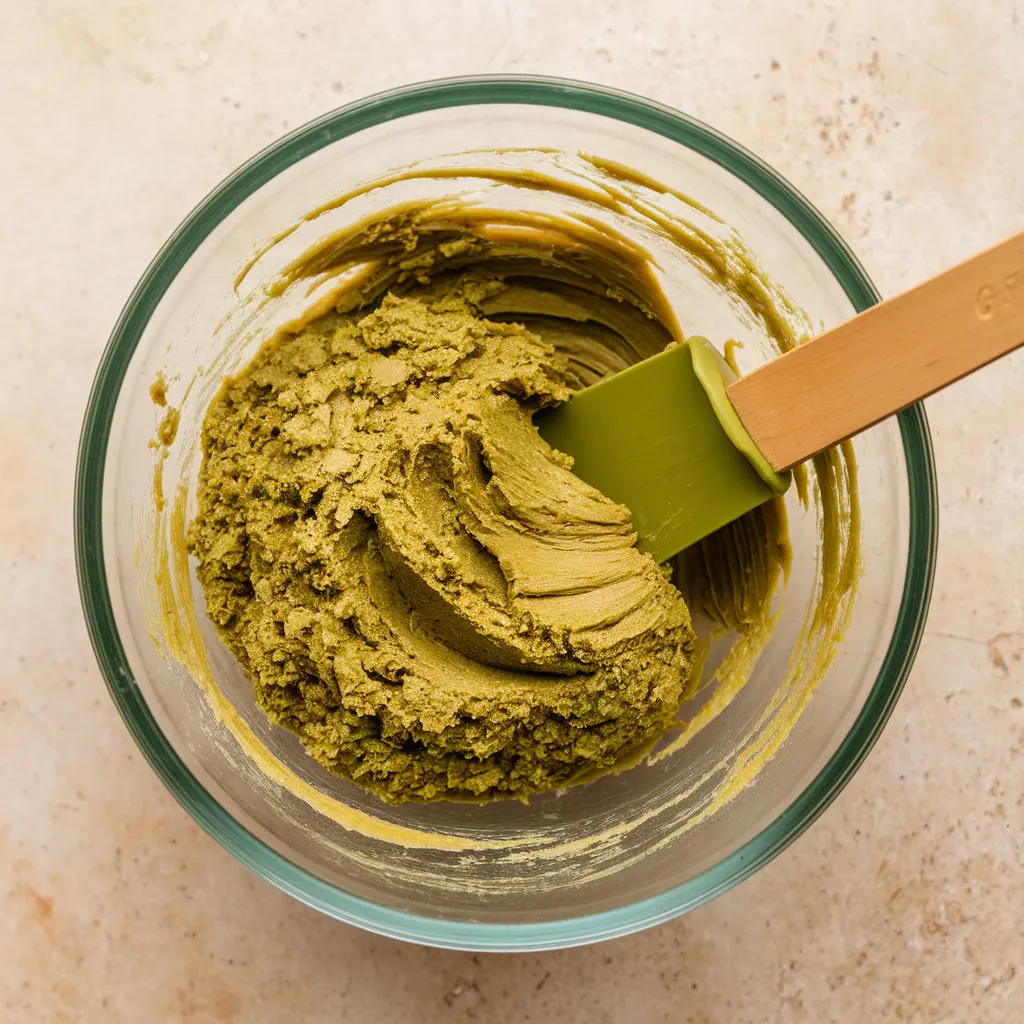 Matcha protein bite dough texture close up