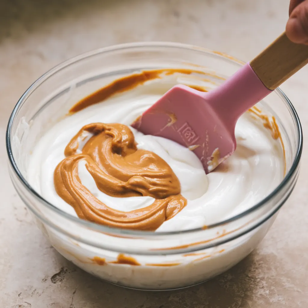 Mixing peanut butter and Greek yogurt