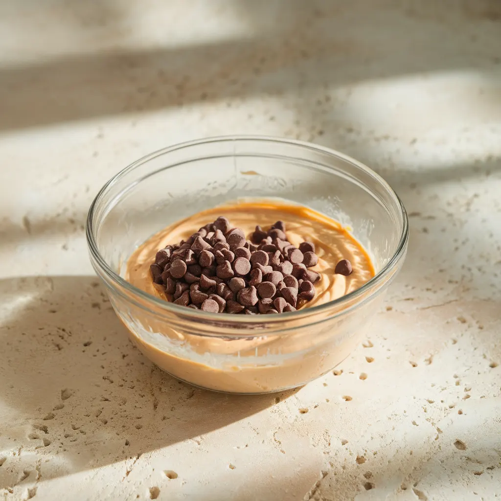 Peanut butter yogurt mixture with chocolate chips