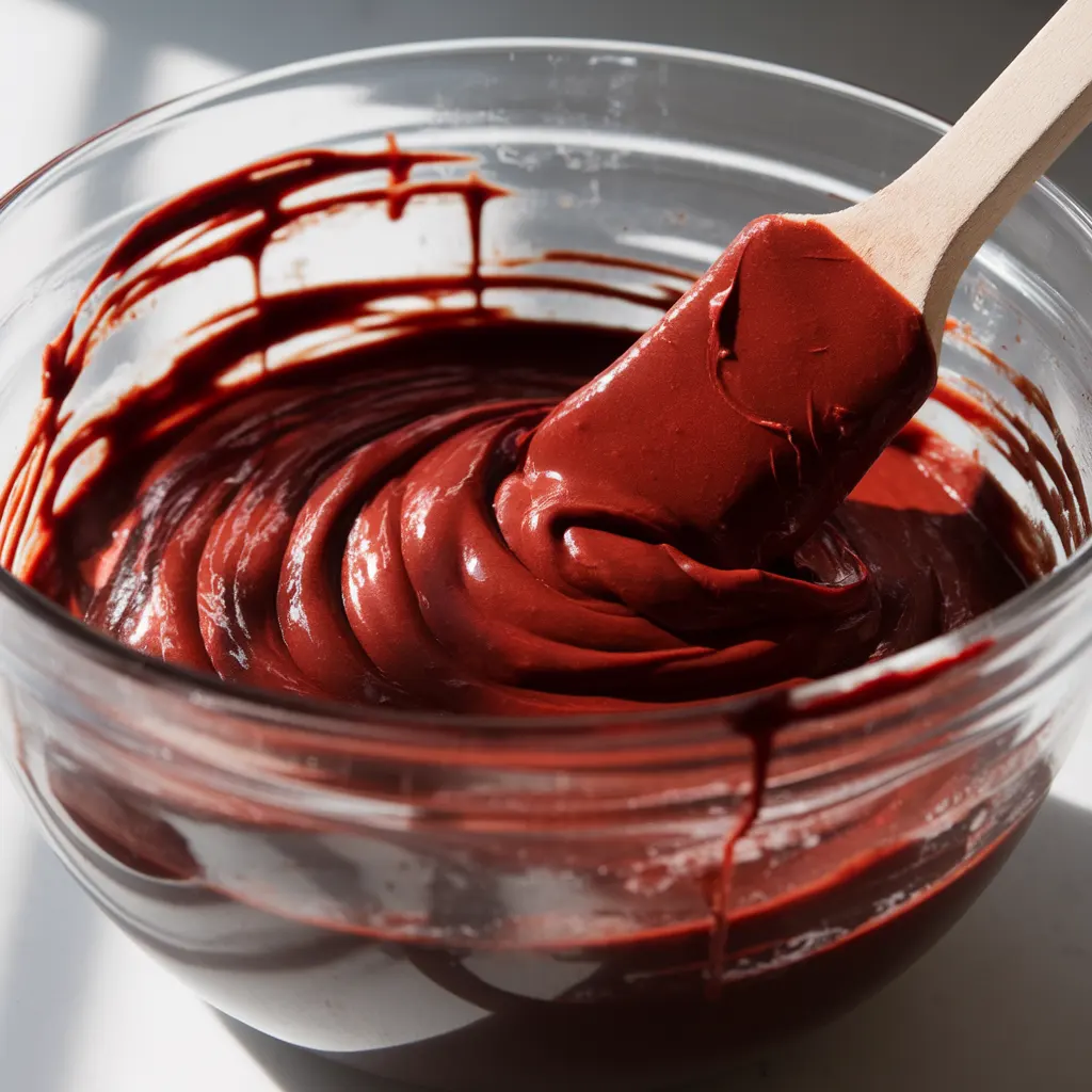 Red velvet brownie batter in bowl