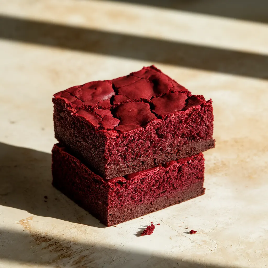 Sliced fudgy red velvet brownies