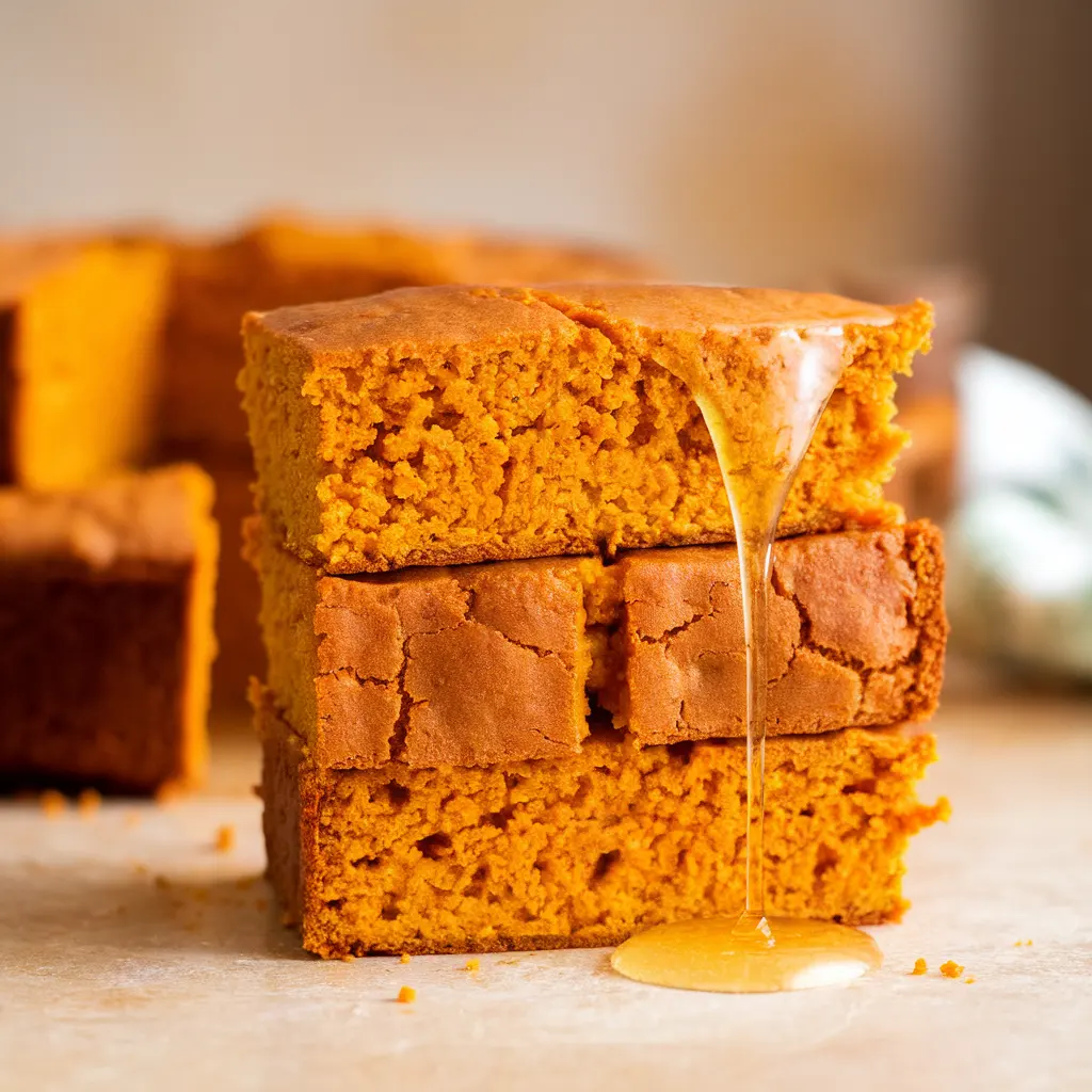 Moist sweet potato cornbread slices showing crumb
