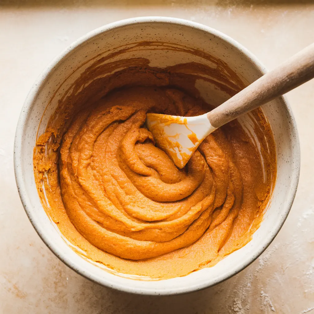 Sweet potato cornbread batter in mixing bowl
