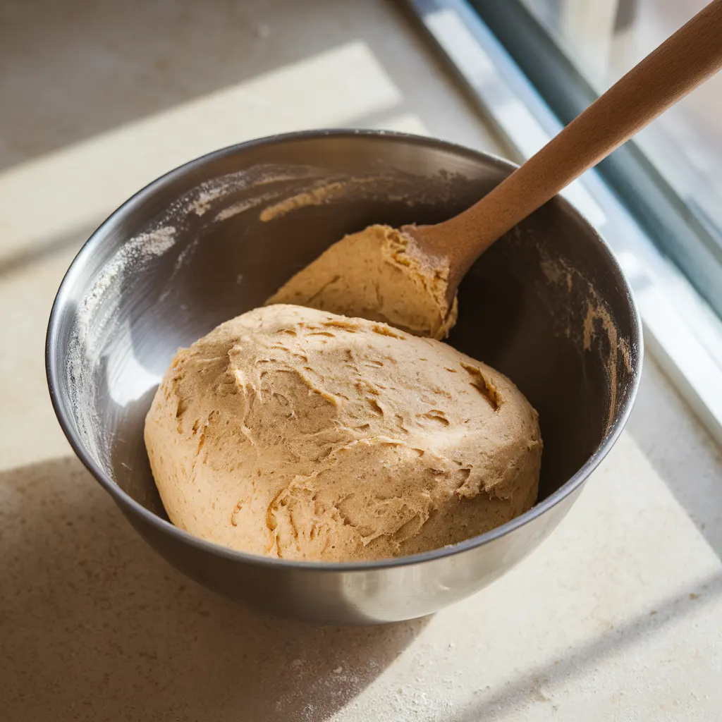 cottage-cheese-flatbread-dough Soft cottage cheese flatbread dough mixed in a bowl