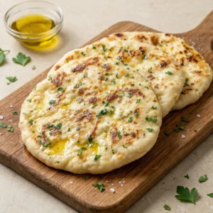 Cottage cheese flatbread stacked with olive oil and herbs.