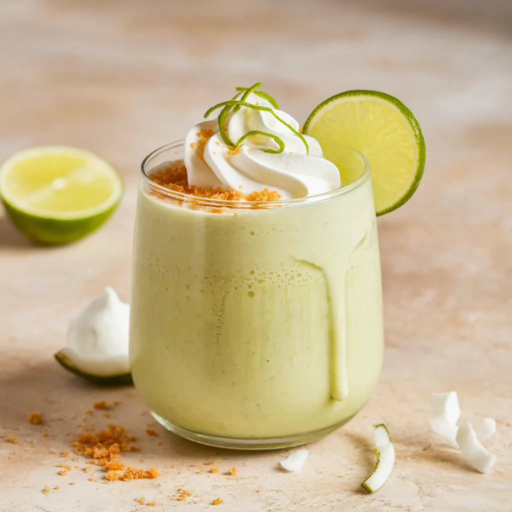 key-lime-smoothie-texture Close-up texture of creamy pastel green coconut key lime smoothie.