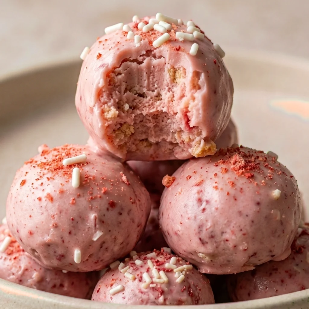 5-Ingredient Strawberry Cheesecake Protein Balls (Healthy Snack!)
