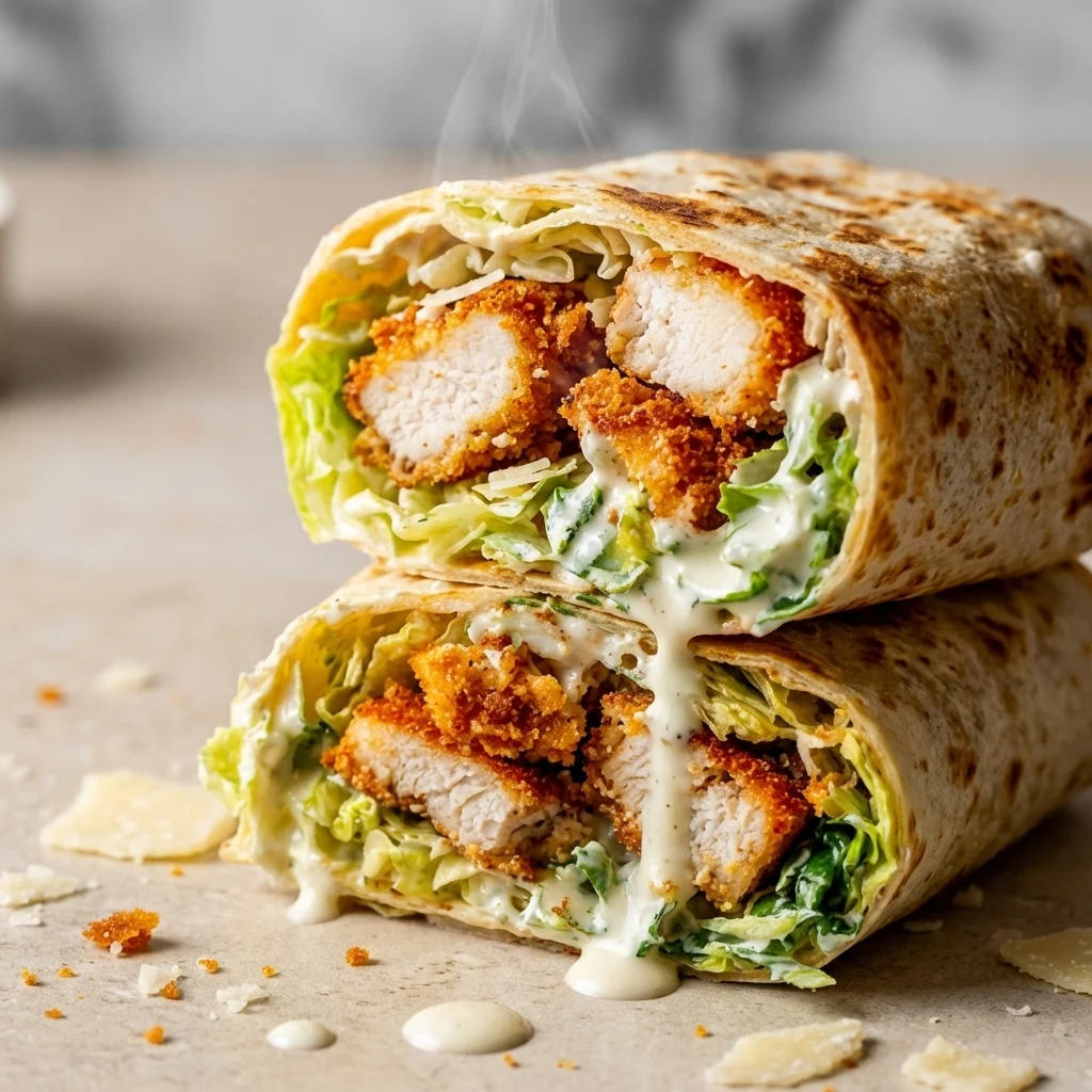 Crispy chicken caesar wraps with parmesan and dressing