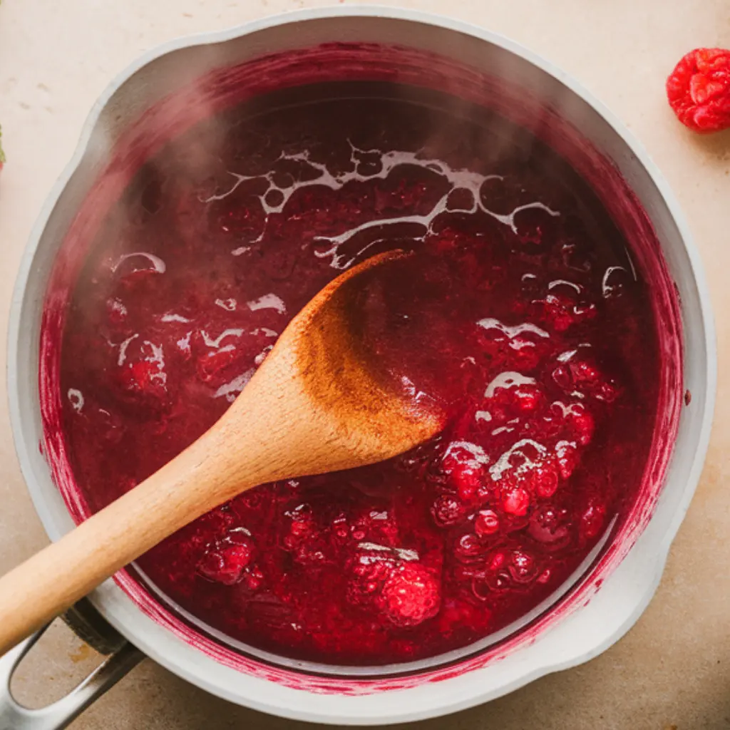 Homemade raspberry sauce for raspberry tiramisu dessert recipe