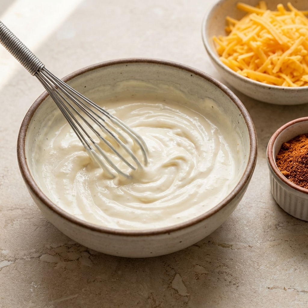 keto-cream-cheese-sauce-for-crunchwrap-low-carb-sauce Mixing cream cheese and sour cream sauce for keto crunchwrap, creamy low carb sauce for wraps and tacos