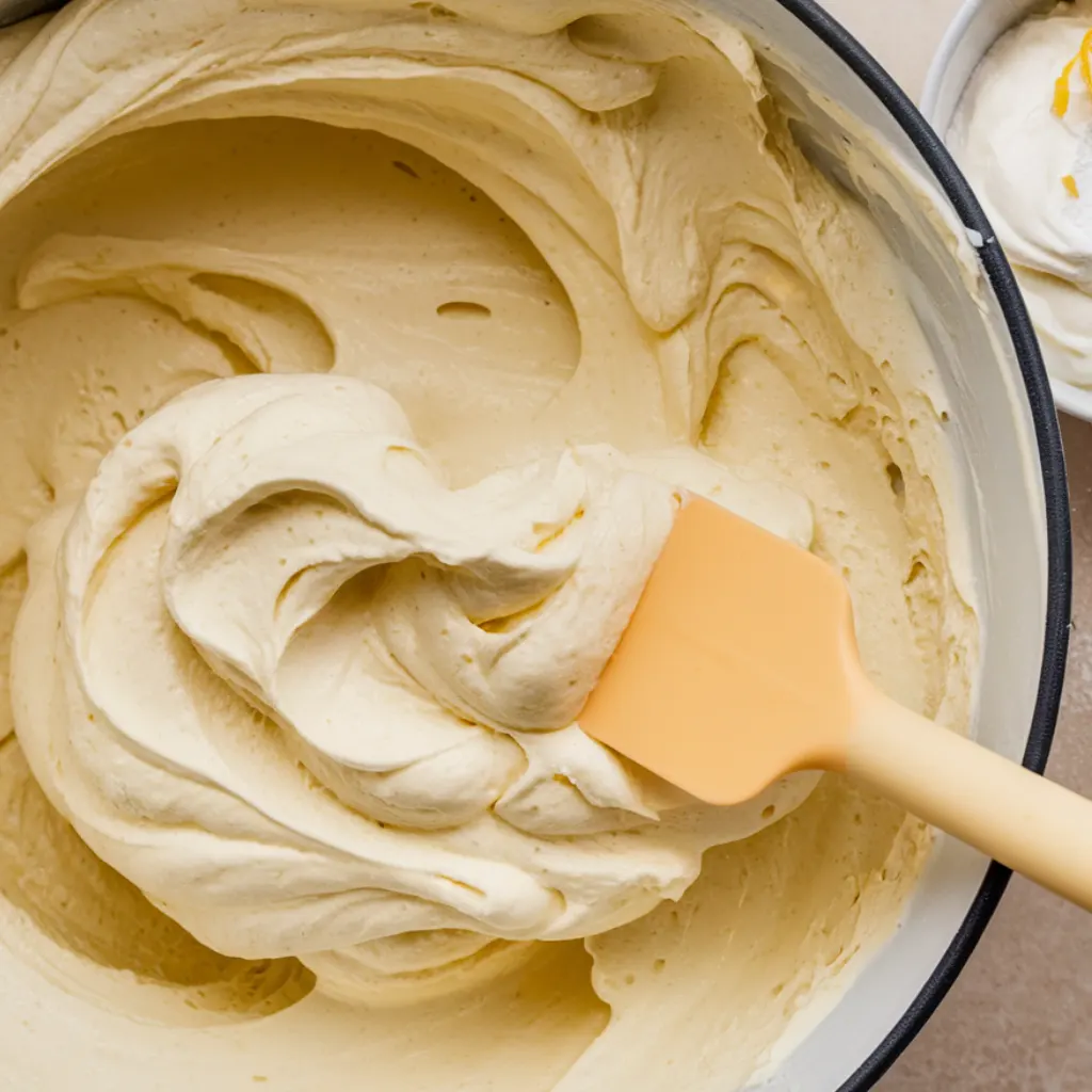 Lemon mascarpone cream filling used for fresh raspberry tiramisu